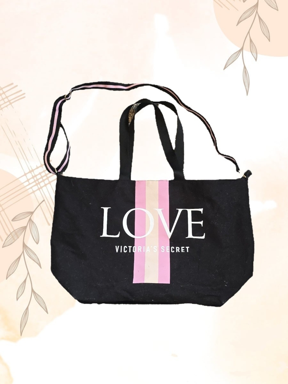 Victoria's Secret LOVE Black Tote with Pink Stripe